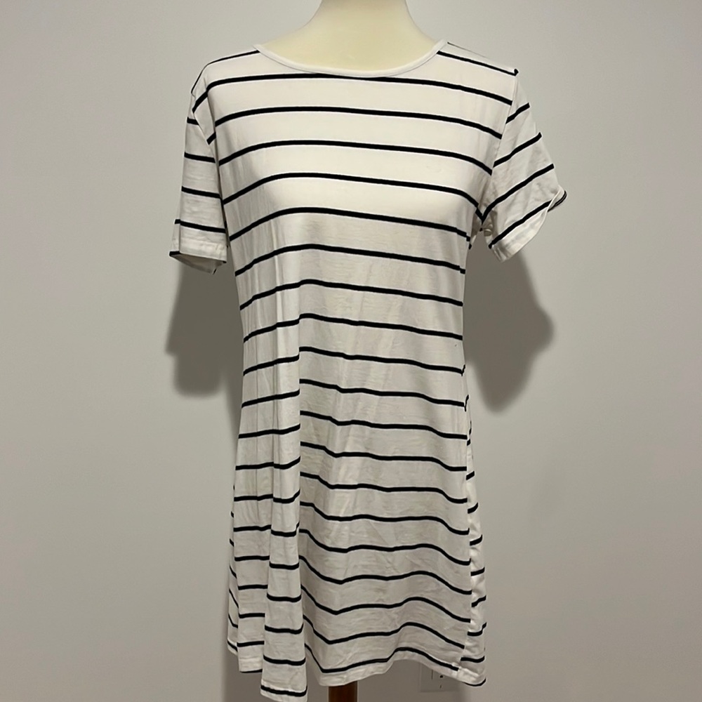 White and Black Striped Tshirt Dress